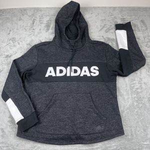 Adidas Cropped‎ Melange Gray Black White Pullover Hoodie Sweatshirt Womens L EUC